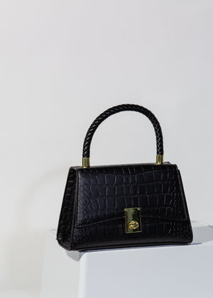 Dahlia Handbag With Woven Handle In Black