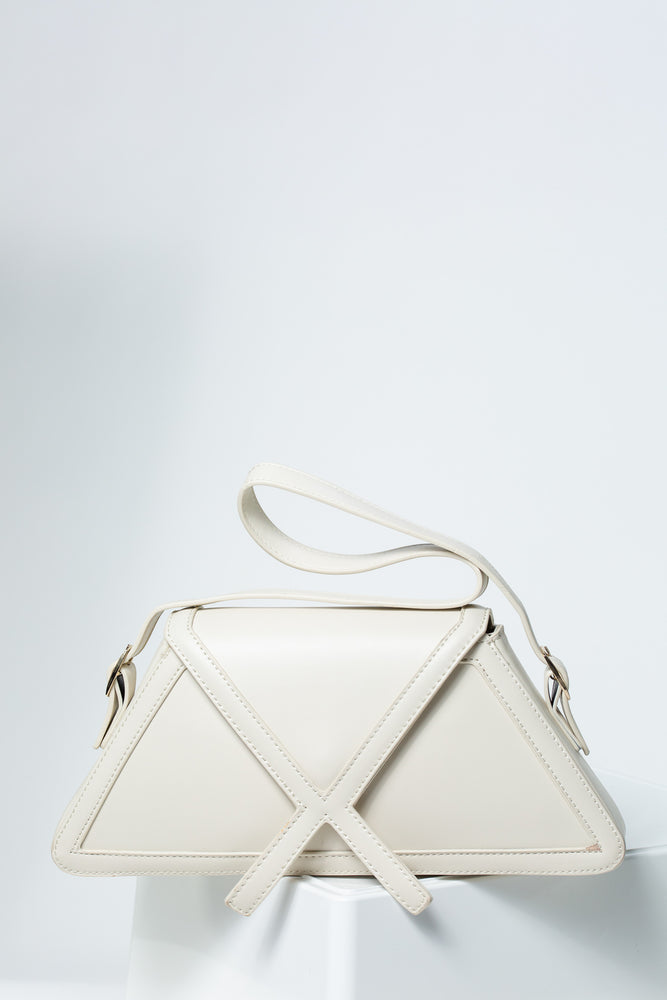 Arizona Triangular Sling Handbag With Criss-Cross Detail In Ivory