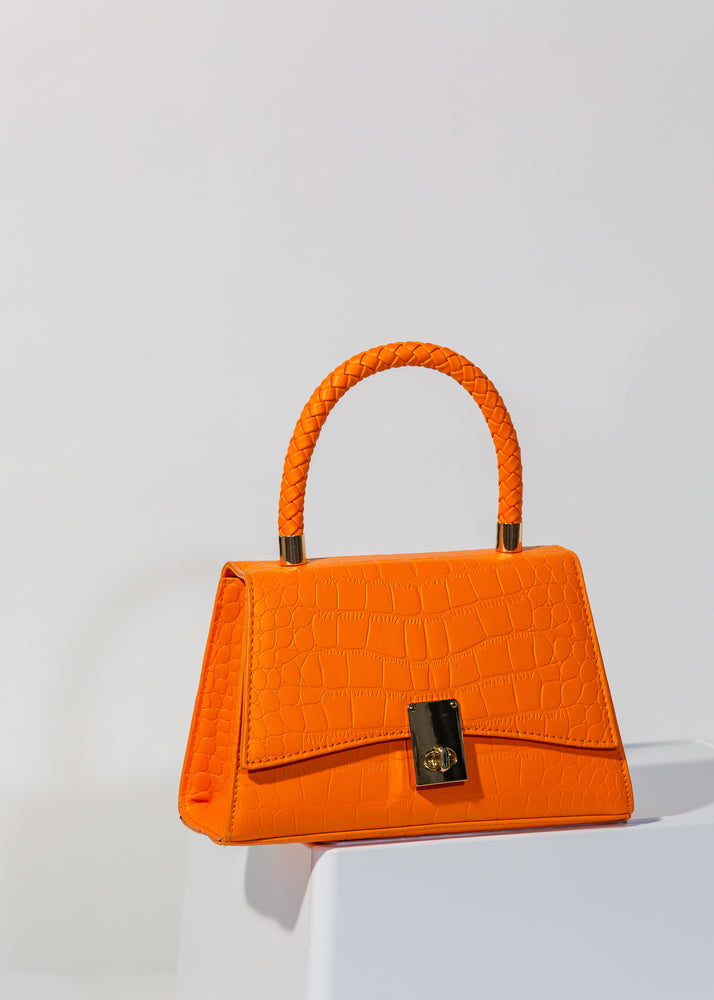 Dahlia Handbag With Woven Handle In Orange