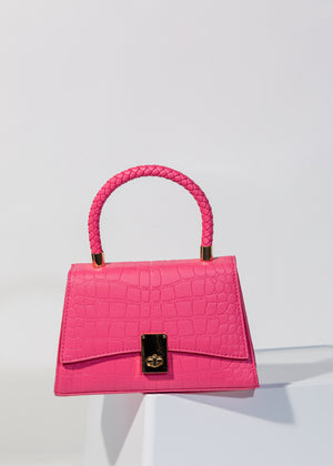 
            
                Load image into Gallery viewer, Dahlia Handbag With Woven Handle In Pink
            
        