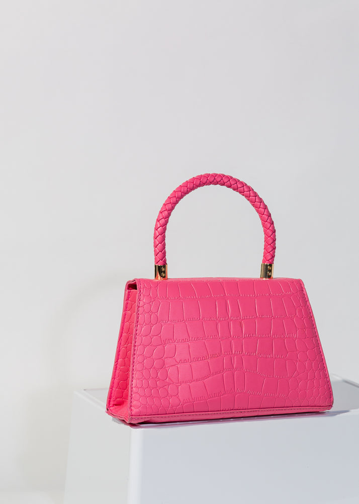 
            
                Load image into Gallery viewer, Dahlia Handbag With Woven Handle In Pink
            
        