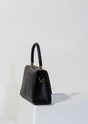 
            
                Load image into Gallery viewer, Dahlia Handbag With Woven Handle In Black
            
        