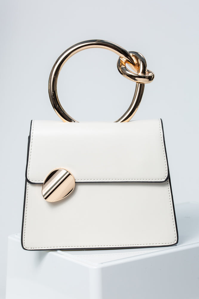 Mia Faux Leather Bag With Knot Handle In Ivory