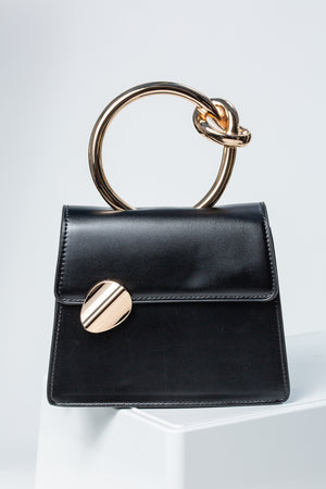 Mia Faux Leather Bag With Knot Handle In Black