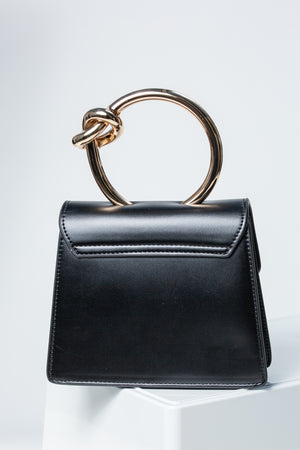 Mia Faux Leather Bag With Knot Handle In Black