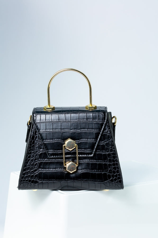 Jojo Bag with Gold Arch Handle In Black