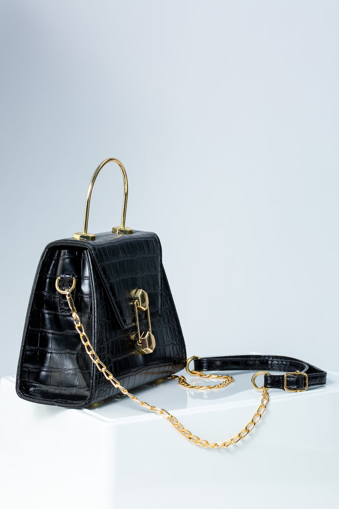 
            
                Load image into Gallery viewer, Jojo Bag with Gold Arch Handle In Black
            
        