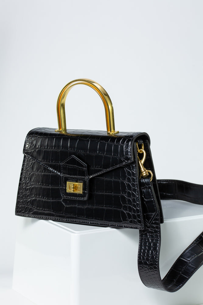 Mila Handbag With Double Arch Handle In Black