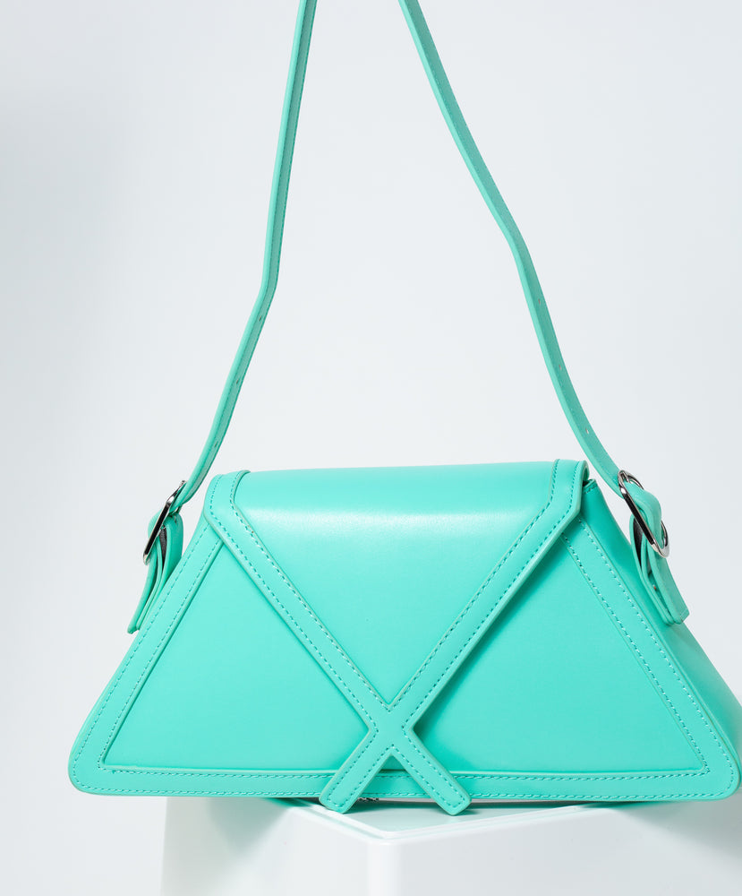 Arizona Triangular Sling Handbag With Criss-Cross Detail In Green