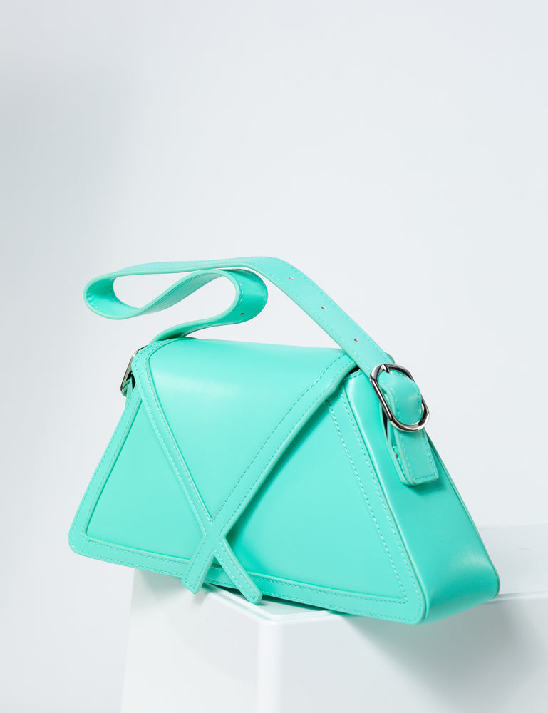 Arizona Triangular Sling Handbag With Criss-Cross Detail In Green