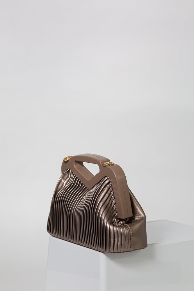 Savannah Pleated Shoulder Bag In Metallic Coffee