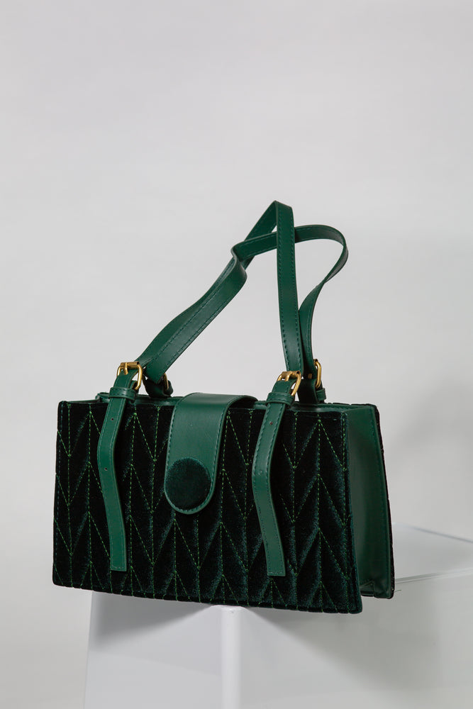 Ivy Velvet Handbag In Green