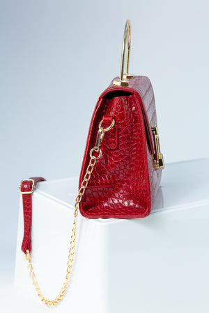 Jojo Bag with Gold Arch Handle In Red