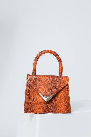 
            
                Load image into Gallery viewer, Skylar Snakeskin Print Mini Bag in Orange
            
        