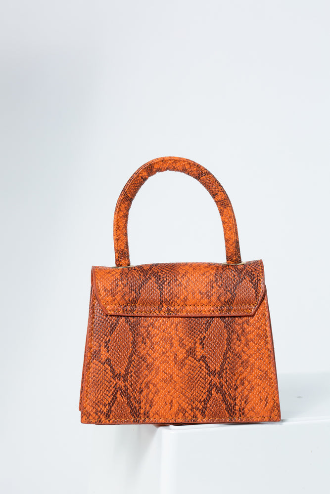
            
                Load image into Gallery viewer, Skylar Snakeskin Print Mini Bag in Orange
            
        