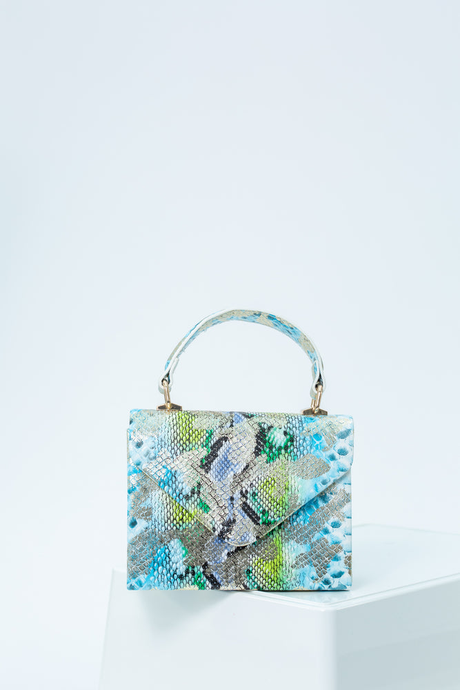 Ivorian Snakeskin Print Bag In Aqua