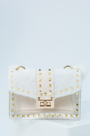 
            
                Load image into Gallery viewer, Harper Faux Fur Mini Handbag In White
            
        