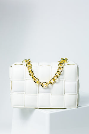 Aria Faux Suede Shoulder Bag With Gold Chain In White