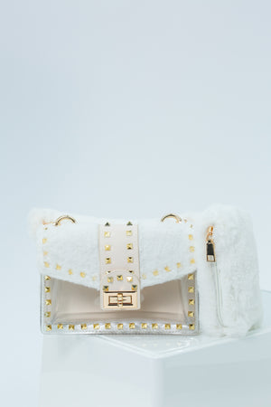 Harper Faux Fur Mini Handbag In White