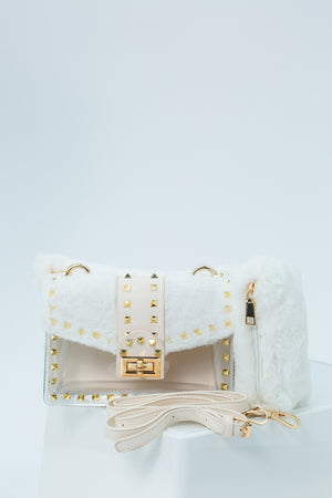 Harper Faux Fur Mini Handbag In White