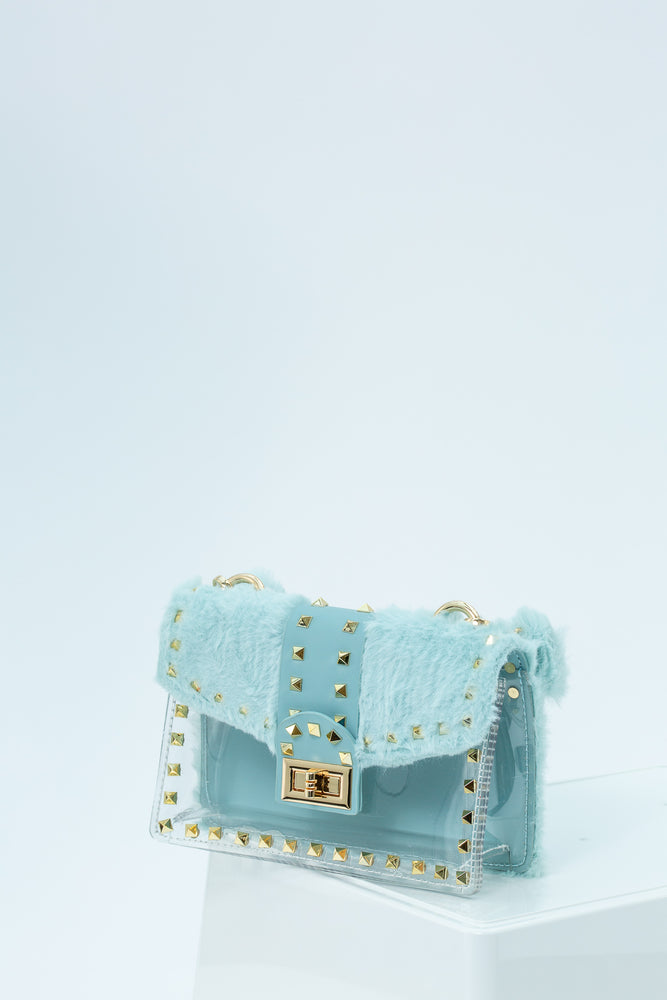 
            
                Load image into Gallery viewer, Harper Faux Fur Mini Handbag In Blue
            
        