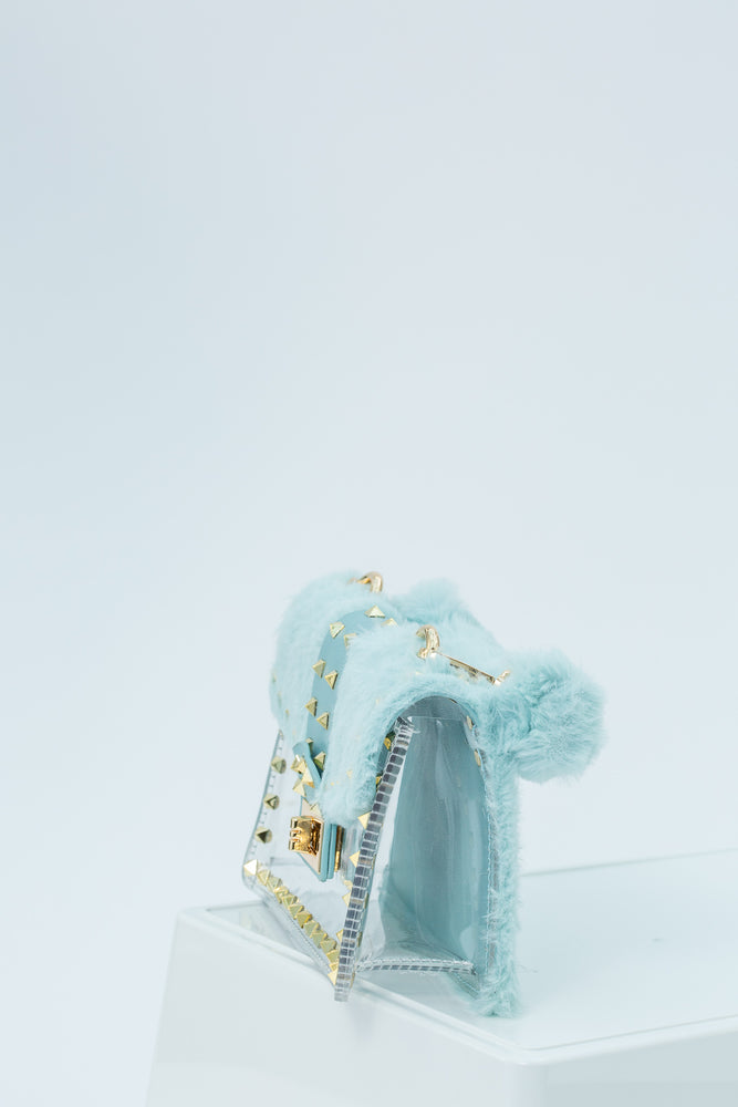 
            
                Load image into Gallery viewer, Harper Faux Fur Mini Handbag In Blue
            
        