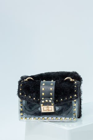 Harper Faux Fur Mini Handbag In Black