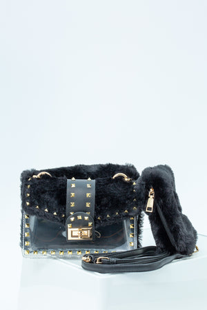 Harper Faux Fur Mini Handbag In Black