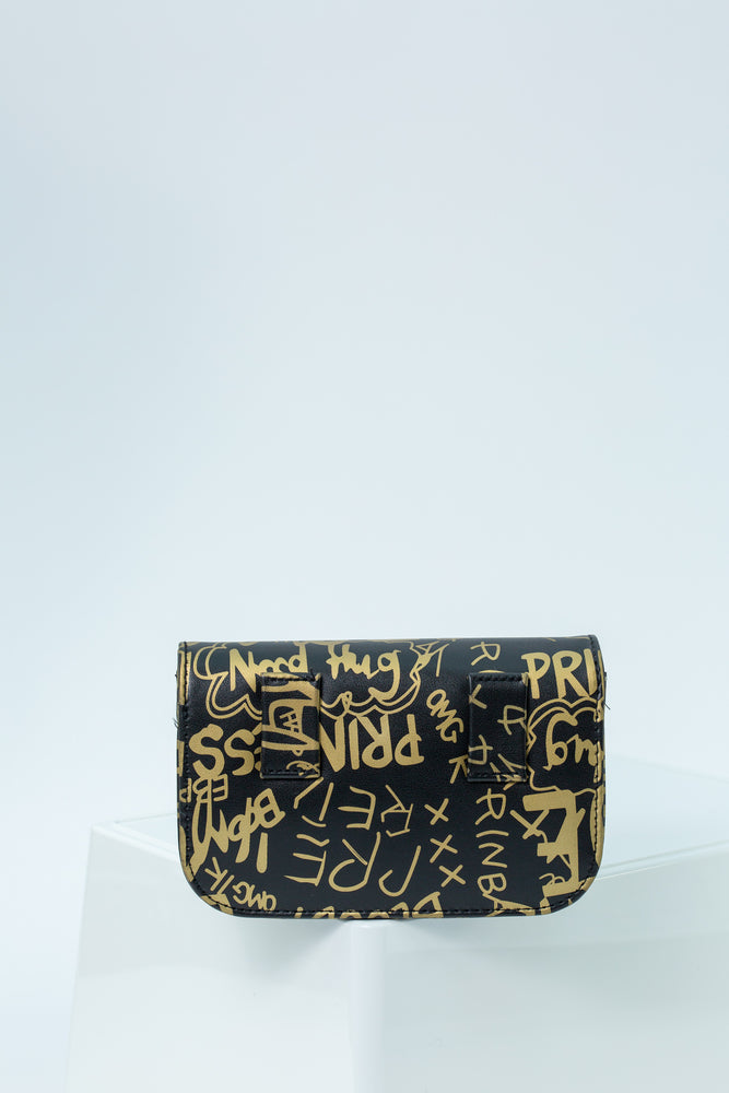 Abby Graffiti Print Bum Bag In Black