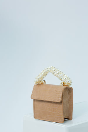 Camilla Mini Bag With Pearl Handle In Beige