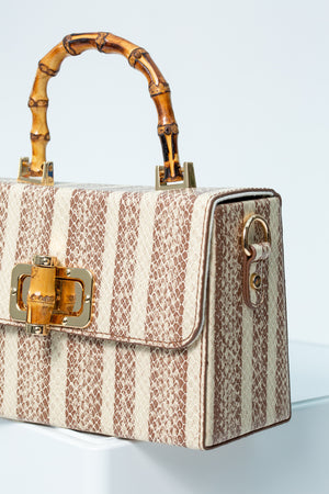 
            
                Load image into Gallery viewer, Lola Stripe Print Bag With Bamboo Handle In Beige
            
        