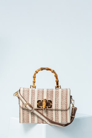 
            
                Load image into Gallery viewer, Lola Stripe Print Bag With Bamboo Handle In Beige
            
        